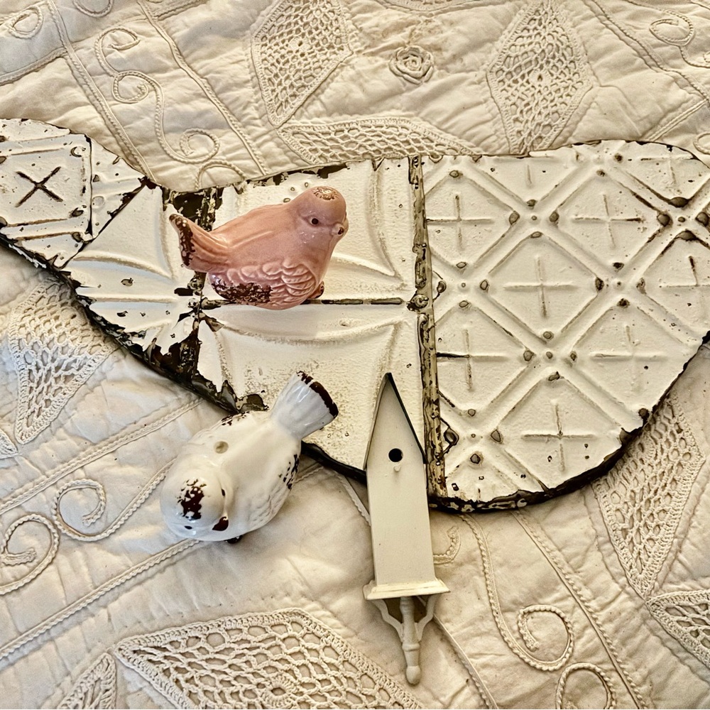 Decorative Bird Wall Art with Pink and White Accents